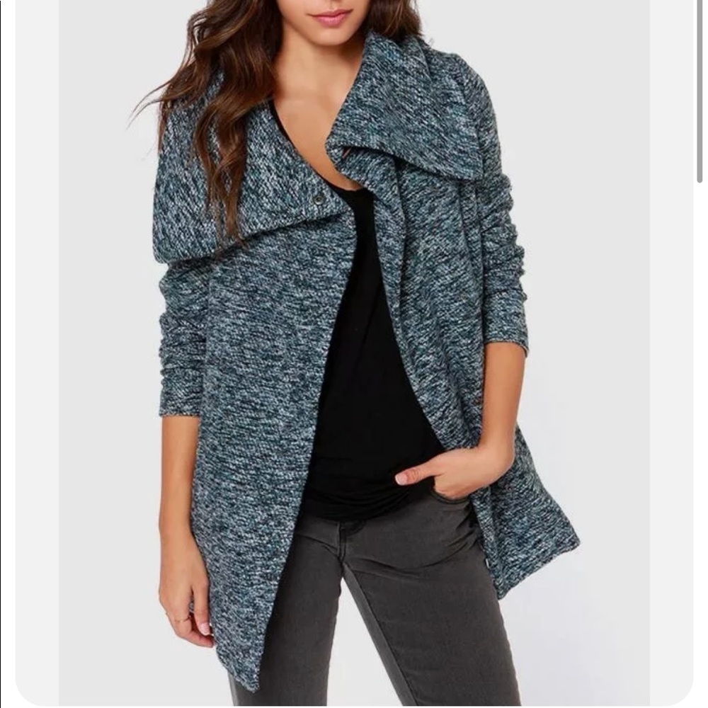 Jack by BB Dakota Renner Blue Marled Boucle Draping Shawl Coat Small